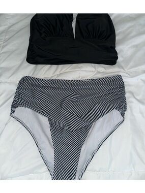 Two-Piece Swim Set - Black & Black/White Stripes